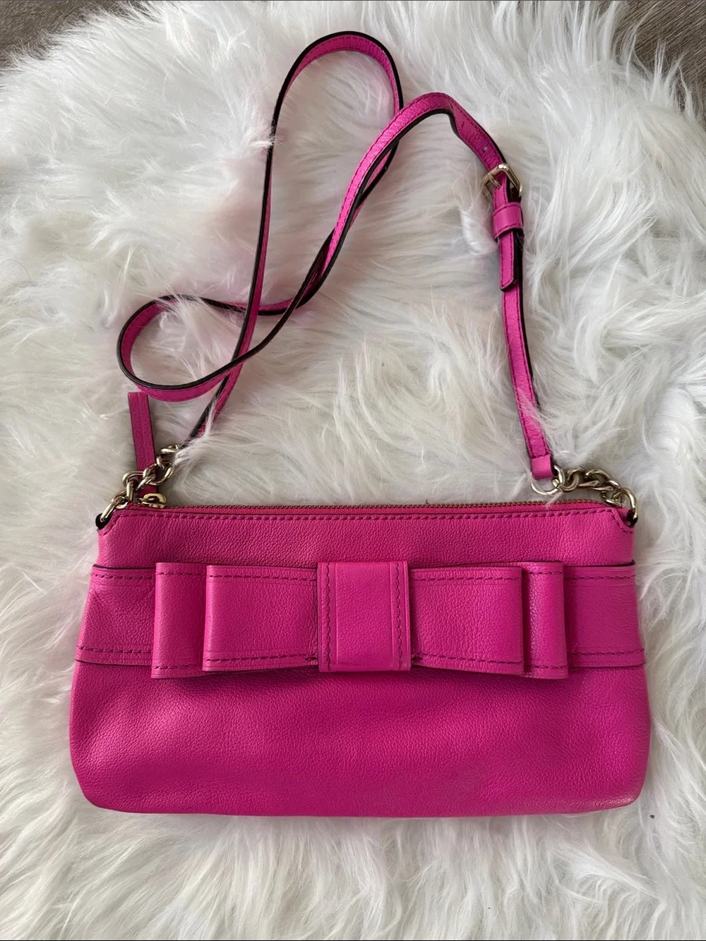 Kate Spade Y2K Hot Pink Leather Bow Crossbody Bag